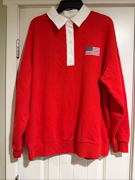 JoyLab Tops - JoyLab Red Crewneck Sweatshirt with White Polo Collar